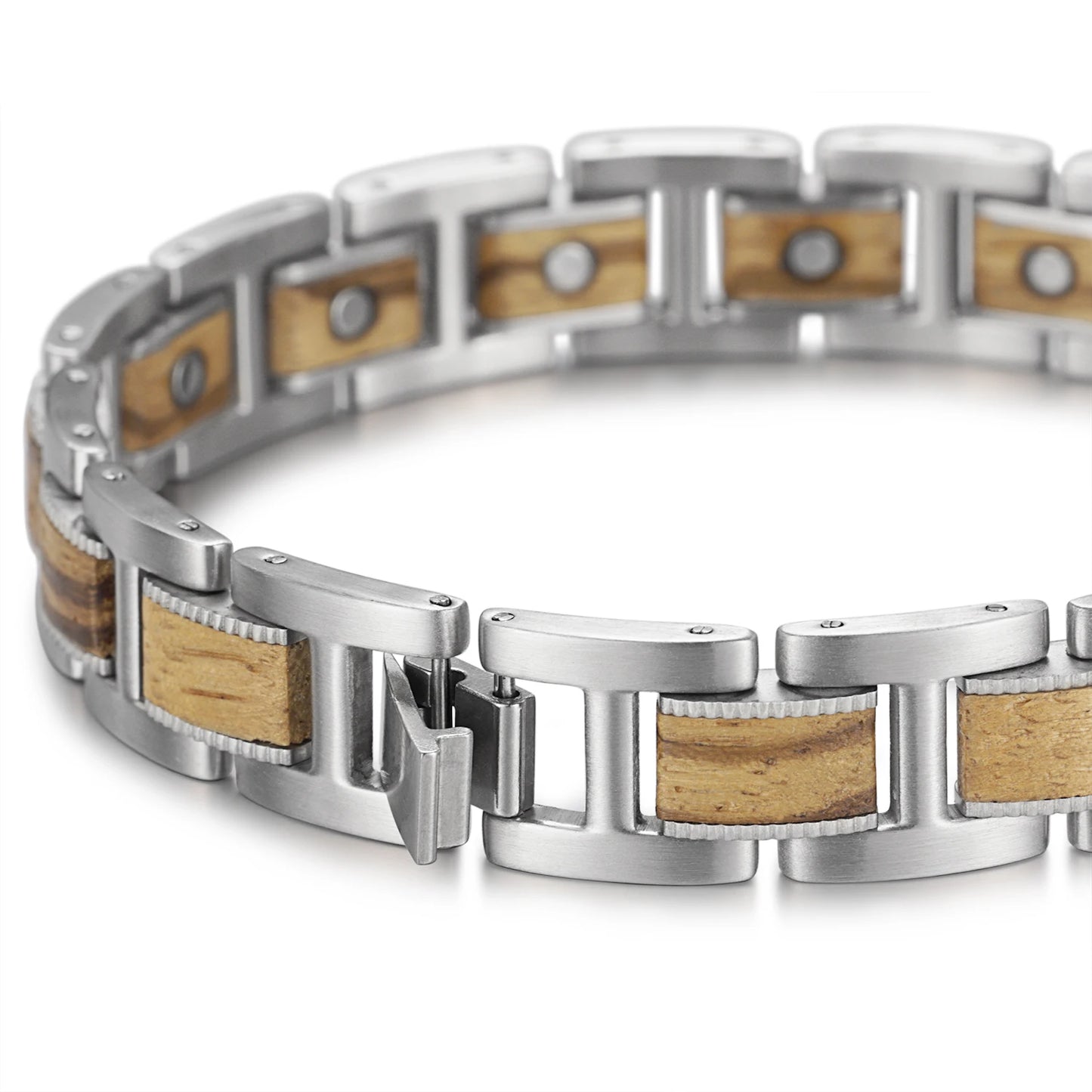 Rainso Stainless Steel Bracelet For Men Zebra Wooden Bracelet Homme Health Care Bohemian Magnetic Bracelet Viking Gifts For Men - Hiron Store