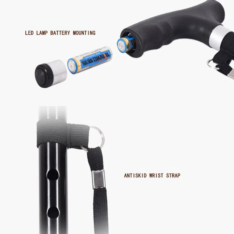 Non-slip Walking Sticks For The Elderly Retractable Aluminium Alloy Multifunctional Cane With Led Light Old Men Crutch