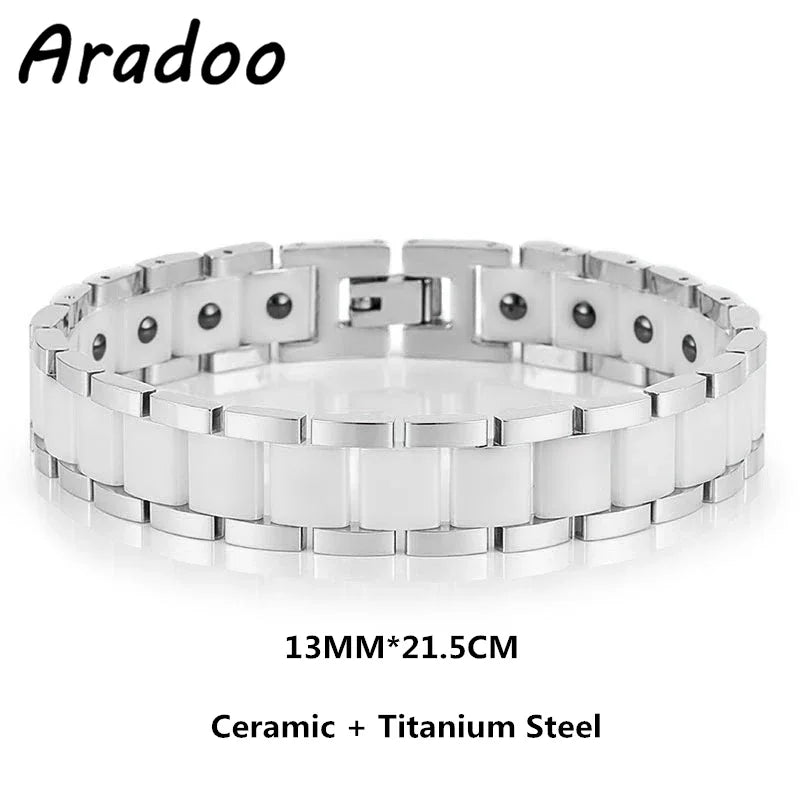 Blue Ceramic Titanium Steel Bracelets Hematite Magnetic Strap Buckle Design Power Wristband for Women Men