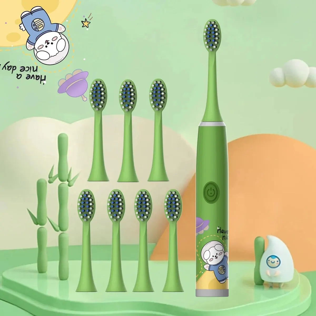 Children's Electric Toothbrush Color Cartoon Space Series Children's Soft Hair Cleaning Brush (Battery Not Included) - Hiron Store