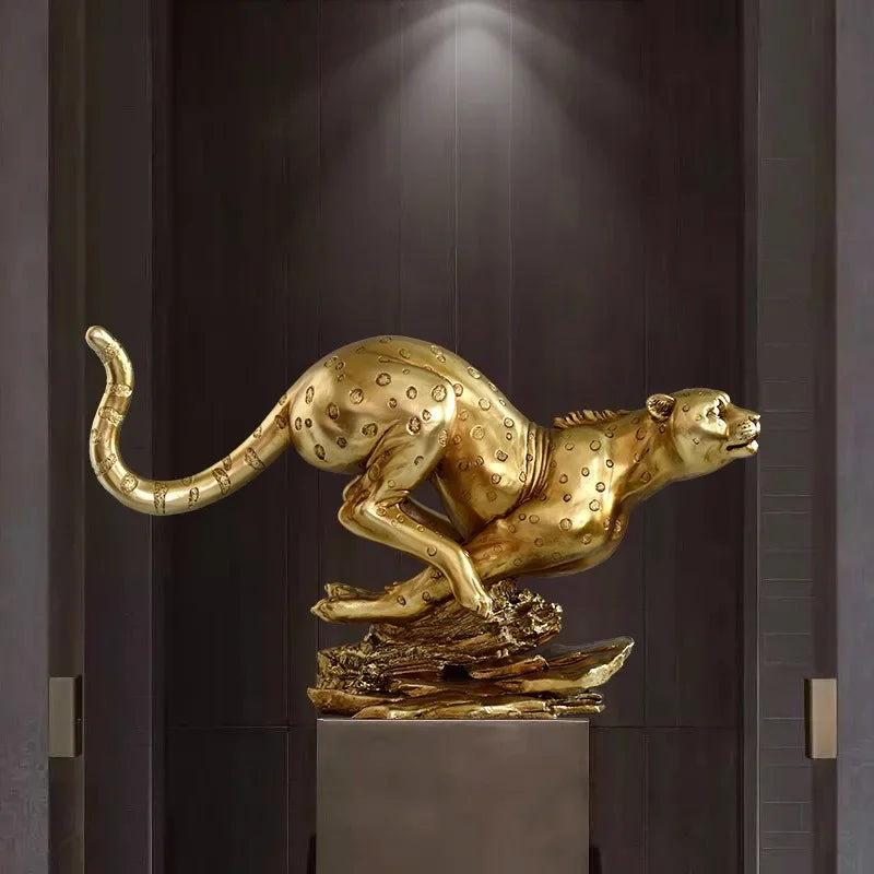 Resin Golden Leopard Statue, Office Sculpture Ornaments, Home Decoration, Birthday Gift