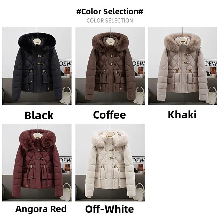 2026 New Women's down Cotton Jacket Short Thickened Large Fur Collar Loose Winter Coat