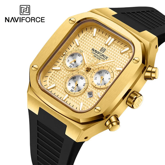 NAVIFORCE Gold Watches for Men Fashion Silicone Strap Quartz Wristwatch Clock