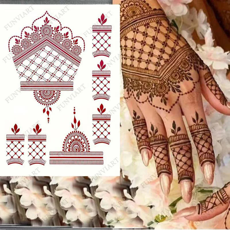 Henna Tattoo Brown Henna Stickers for Hand Fake Tattoo for Women Body Art Temporary Hena Design Mehndi Stickers