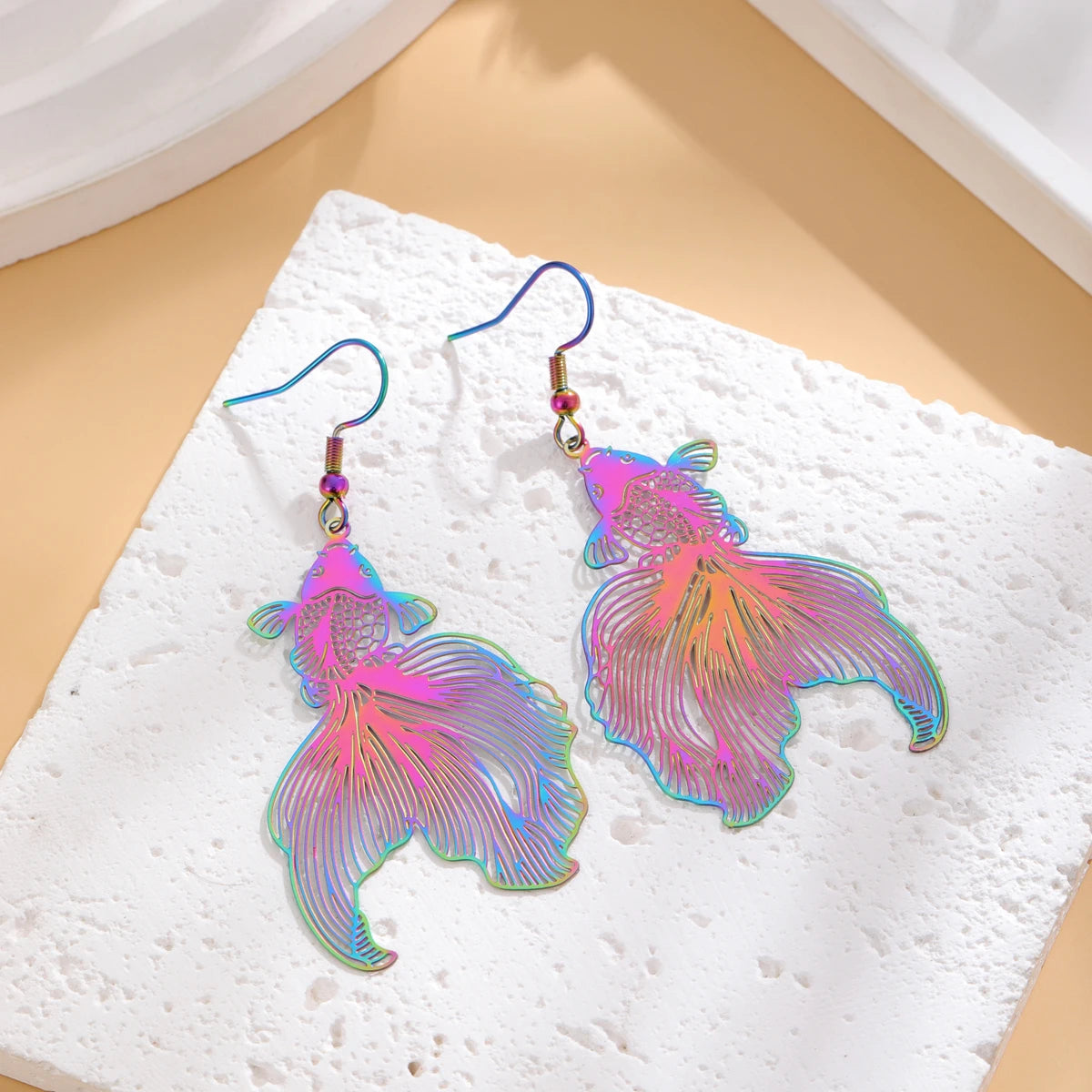 Fashion Hollow Colorful Goldfish Earrings, - Hiron Store