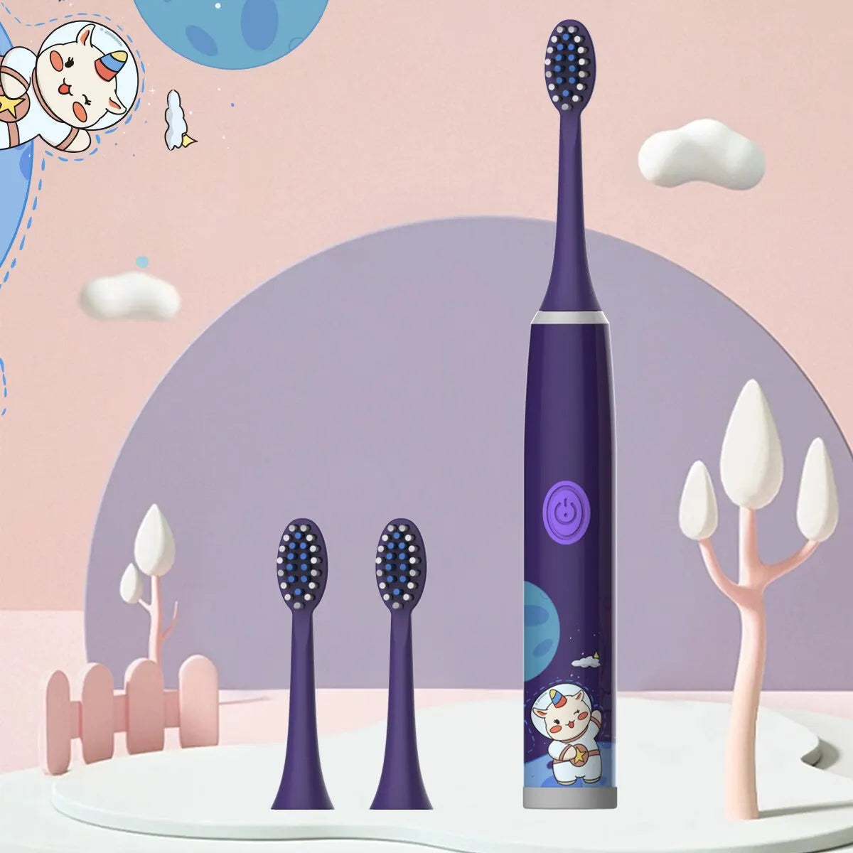 Children's Electric Toothbrush Color Cartoon Space Series Children's Soft Hair Cleaning Brush (Battery Not Included) - Hiron Store