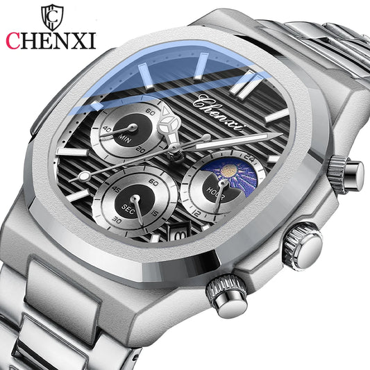 Stainless Steel Watches for Men's Chronograph Clock Male Casual Quartz Wristwatches