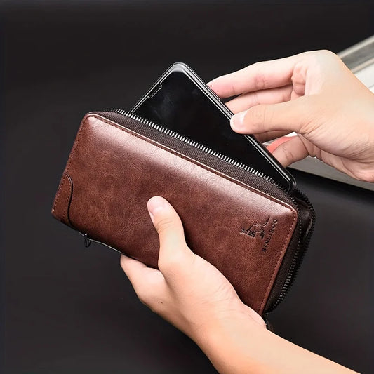 Long Zipper Wallet High Quality Pu Leather Wallet For Men RFID Blocking Business Bag