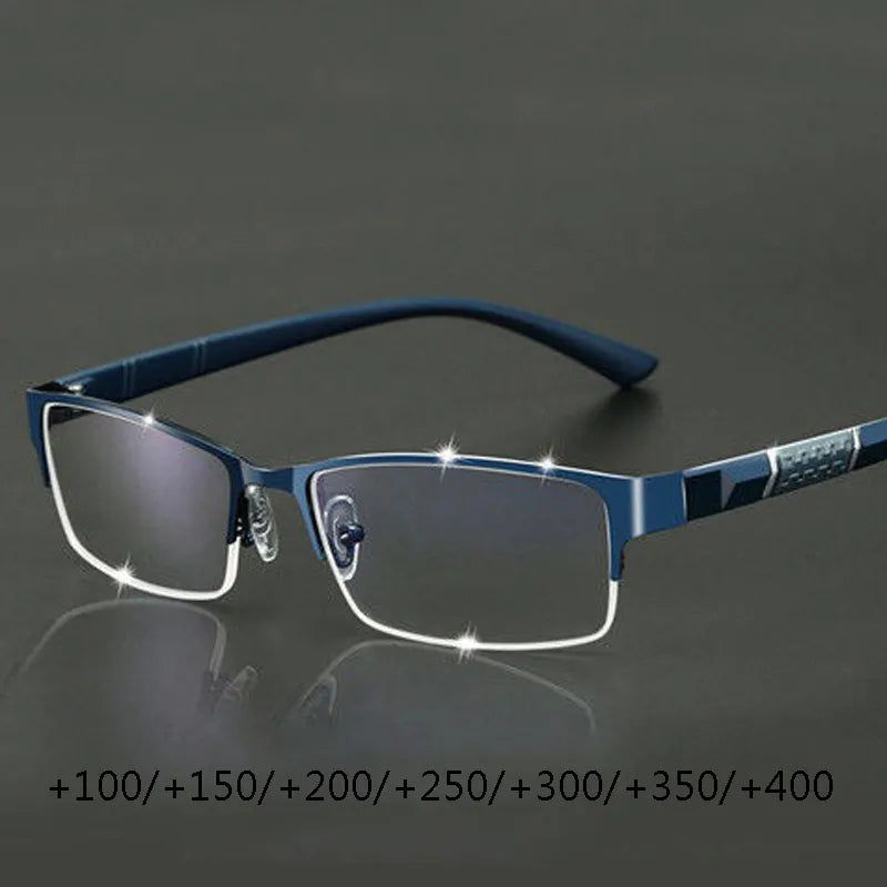 Metal Anti-blue Light Reading Glasses Farsighted Eyeglasses Men Business Eyewear Diopter 0 +1.0 +1.5 +2.0 +2.5 +3.0 +3.5 +4.0 - Hiron Store