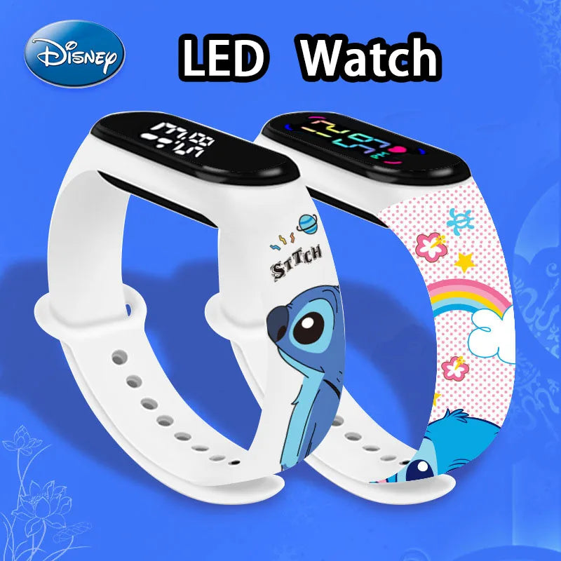 Disney Kids' Watches Lilo & Stitch Anime LED Luminous Watch Waterproof Electronic Sports Silicone Watch for Kids