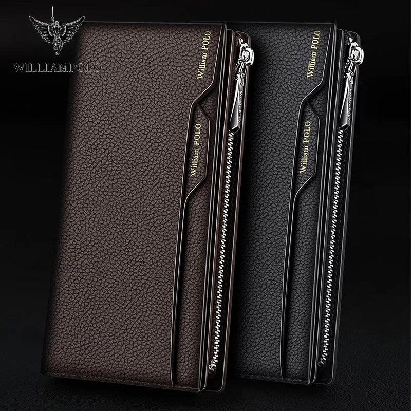 WILLIAMPOLO Men's Wallet Long Wallet Men Clutch Bag Wallet Leather Phone Credit Card Organizer Wallets Removable Card Holder - Hiron Store