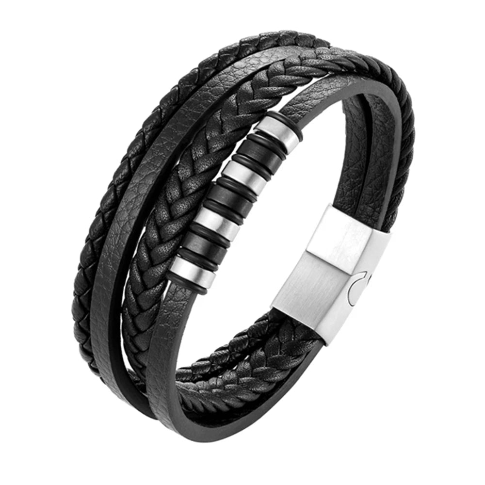 High Quality Luxury Accessories Bracelet Men's Fashion Gift Black Genuine Leather Bracelets DIY Combination Wild Handsome Gift - Hiron Store