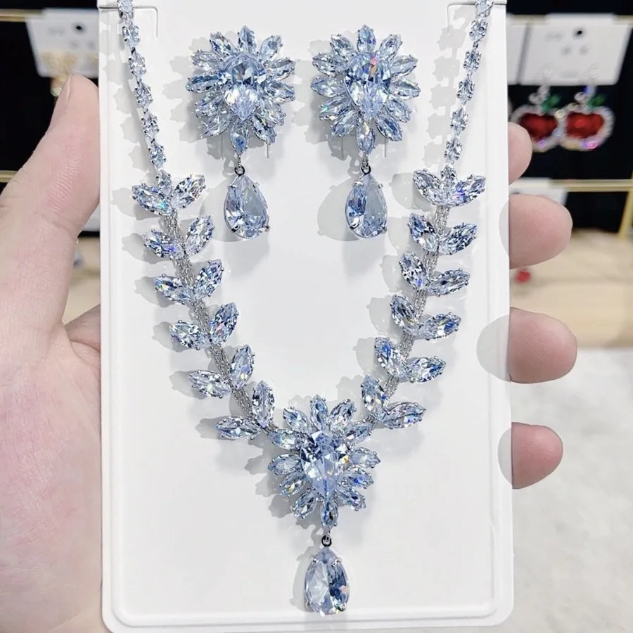 Women Colorful Fashion Zircon Necklace Earrings 2025