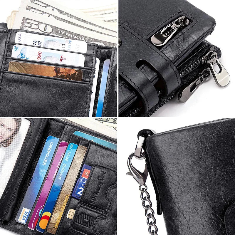 Genuine Cowhide Leather Wallet For Men Short RFID Money Purse