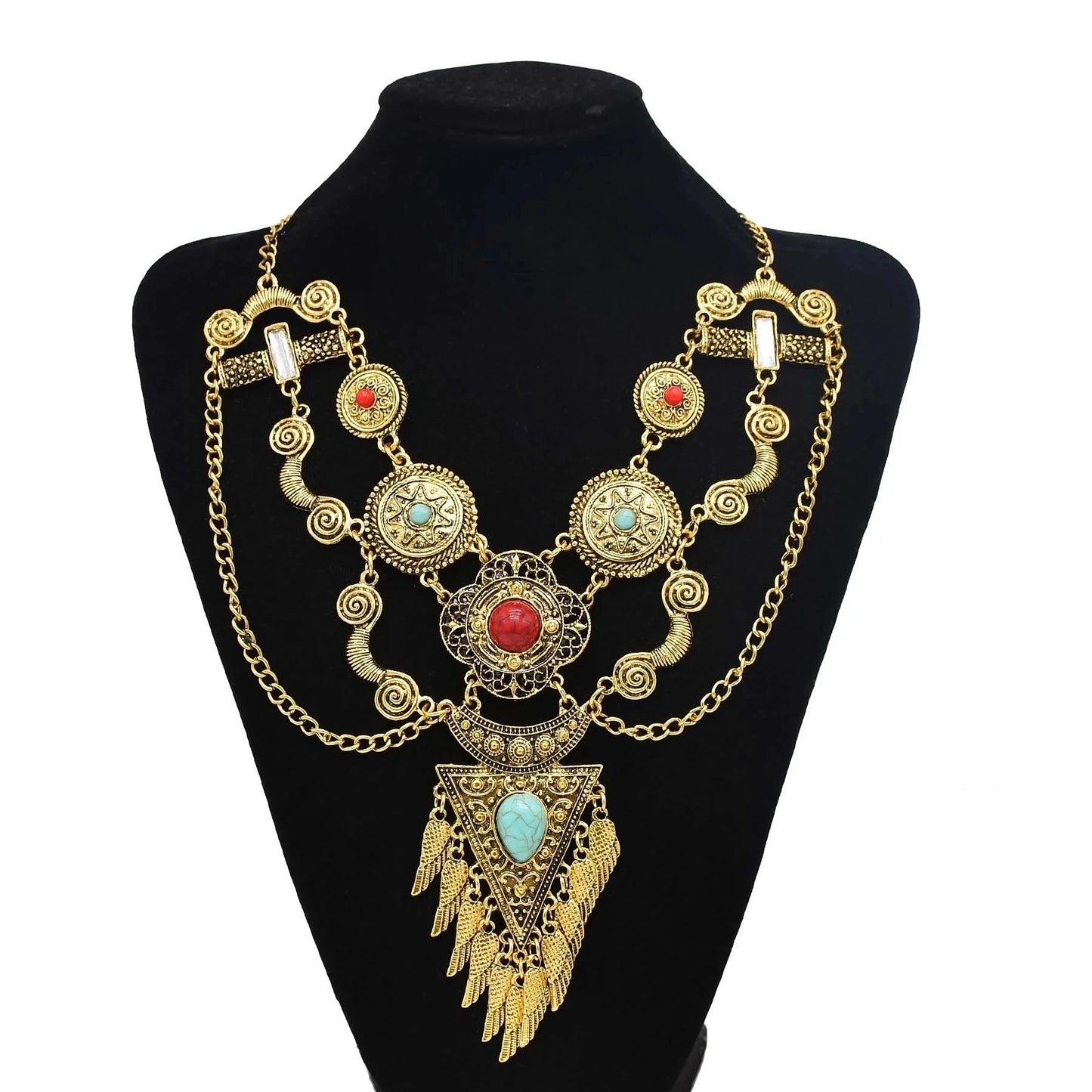 Bohemian Collier Femme Tassel Maxi Coin Neck Chain Turkish Green Stone Pendant Women Bib Collar Statement Necklac Gypsy Jewelry - Hiron Store