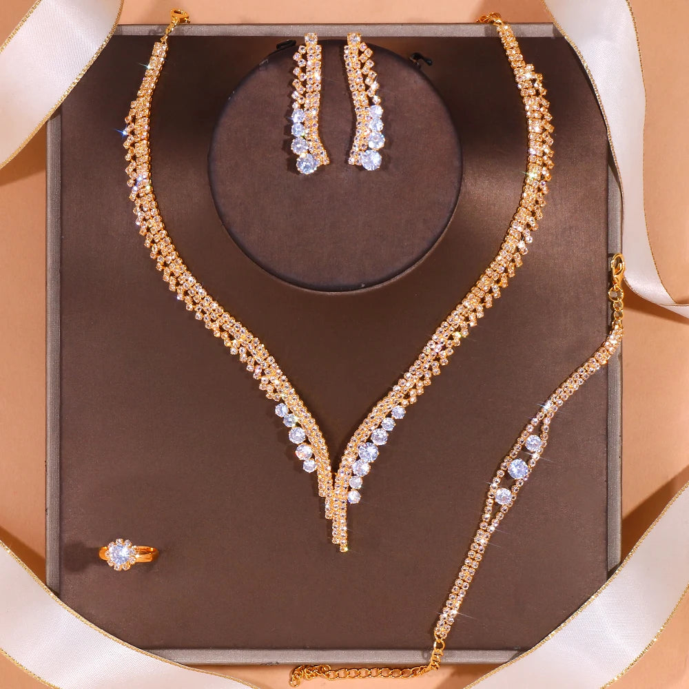 Stonefans Simple Round Crystal Necklace Sets Wedding for Women Bride Accessories Rhinestone Africa Jewelry Set Bridesmaid Gift - Hiron Store