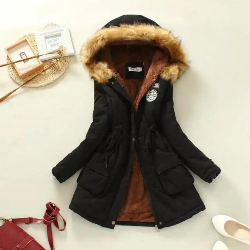 Winter Cotton Jacket Slim Warm Wadded Hooded Parkas Casual Mid Coats