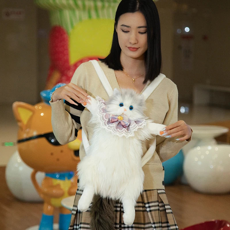 Cute Simulated Cat Designer Backpack Women Kawaii Soft Plush Backpack Purse School Bag Gift for Girls