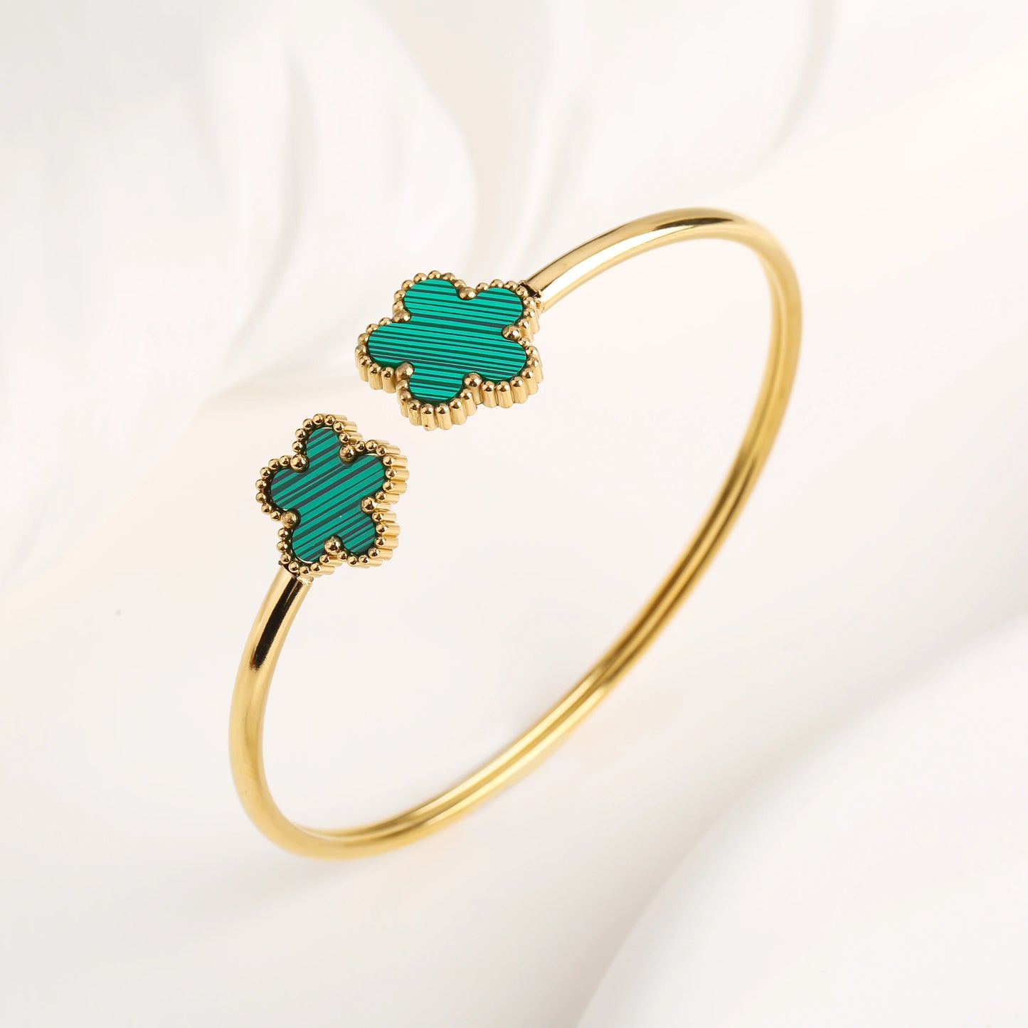 15 Colors High Quality Stainless Steel Gold-Plated Five Leaf Flower Open Bangle