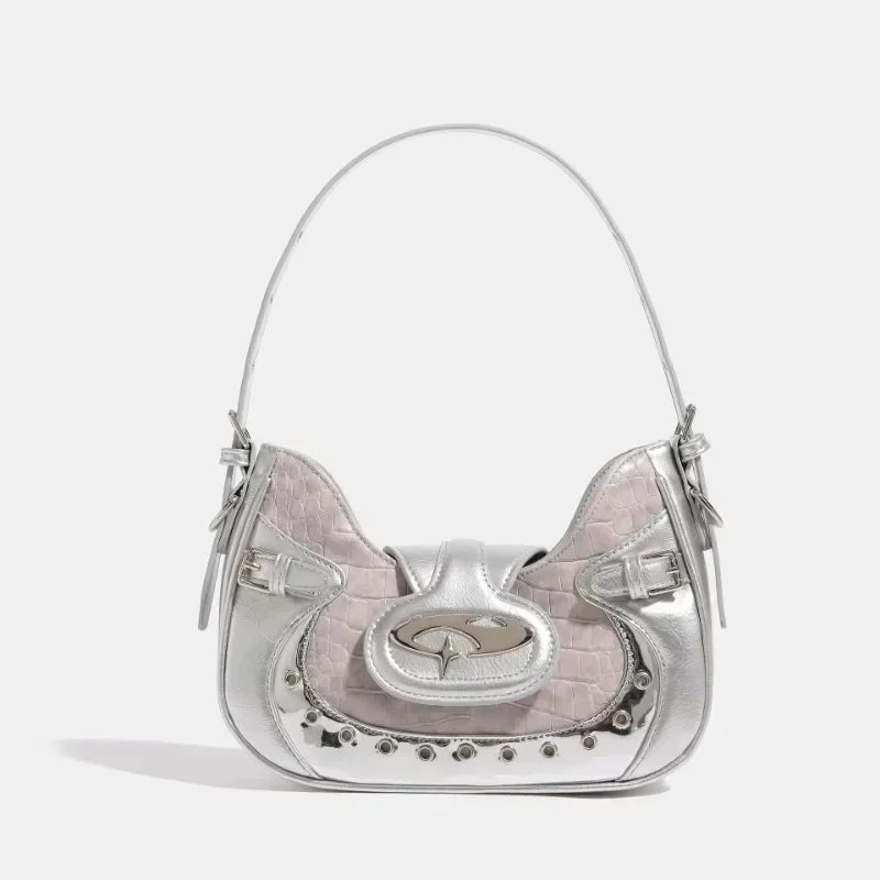 Women's Shoulder Bag Silver Handbag Female Motorcycle Bag