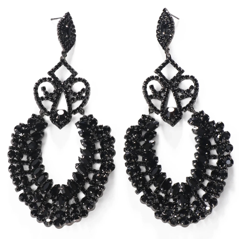 Black Hoop Dangle Earrings Luxury Crystal Earrings Big Circle Accessories