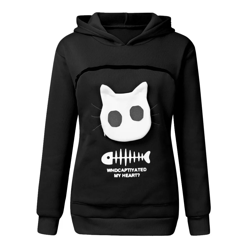 Winter Hoodies Sweatshirt Man Women Animal Pouch Hood Pullover Blouse Tops Lady Carry Dog Cat