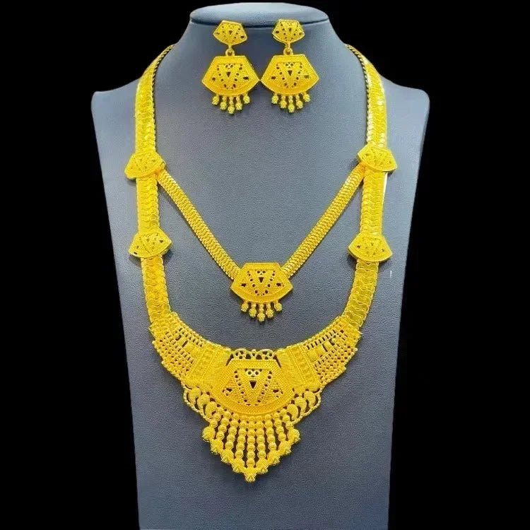 Dubai Jewelry Set For Women Necklace Earrings Indian Thailand Two Piece Set Gold Color