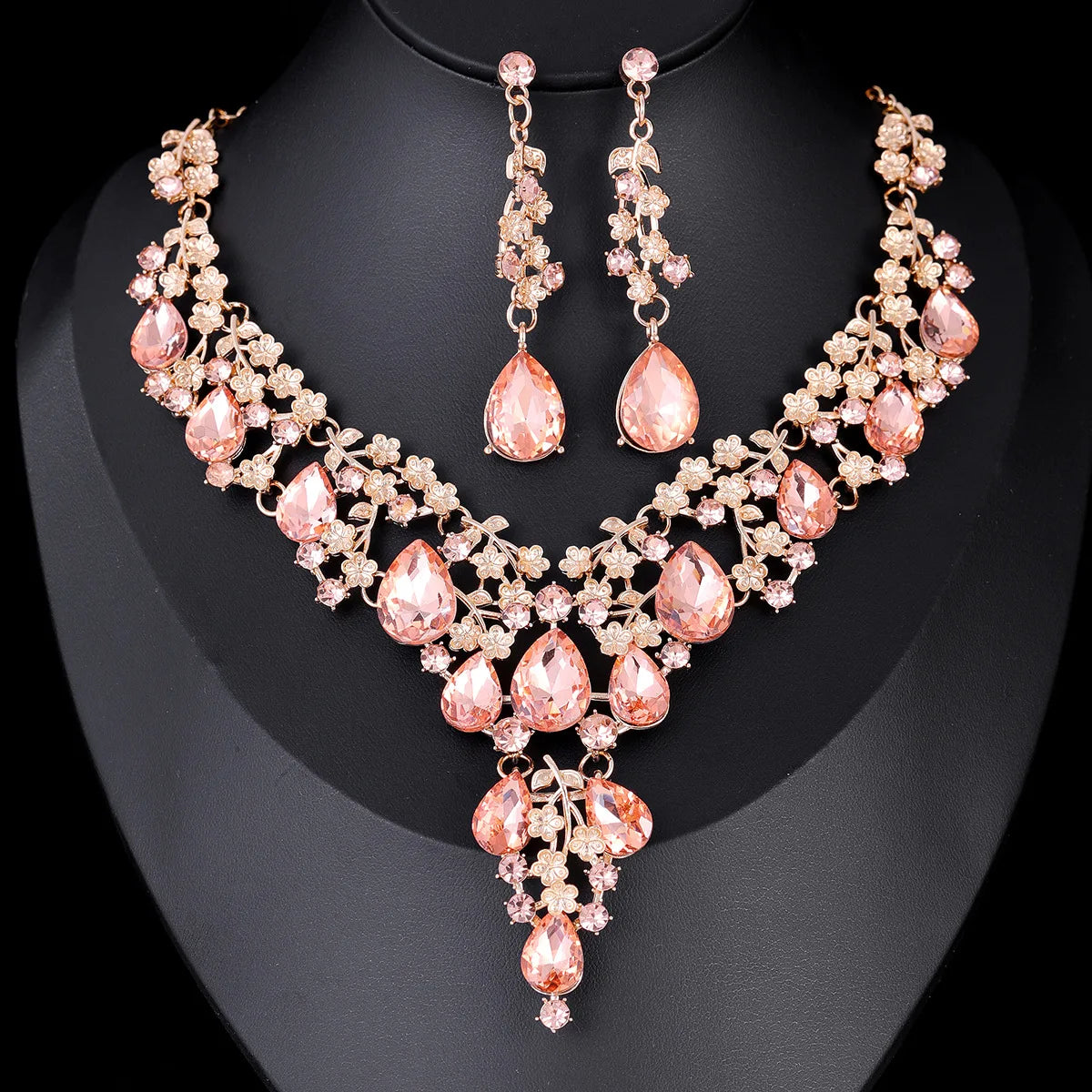 11 Colors Luxury Crystal Necklace Earrings Set