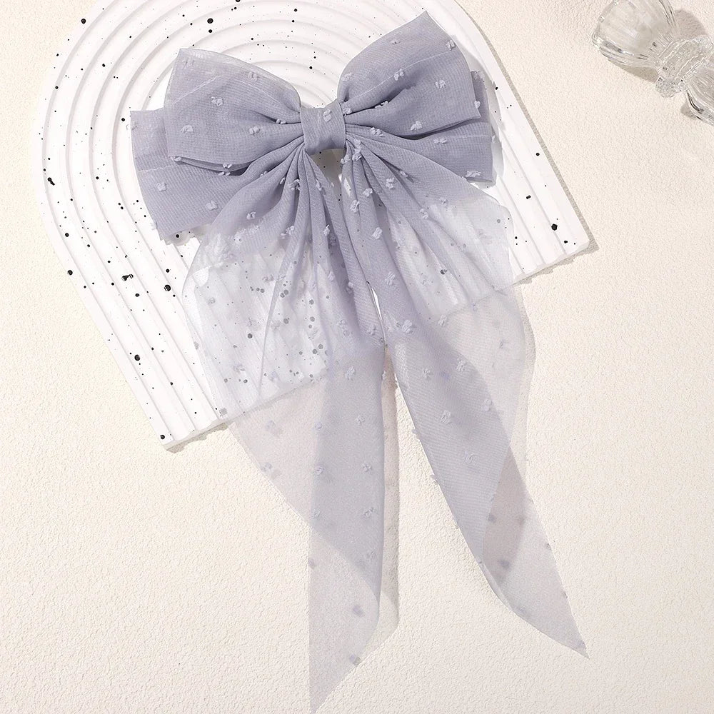 Girls Long Big Bow Float Satin Clips Elegant Back Head Hairclip Trendy Hair Accessories gifts