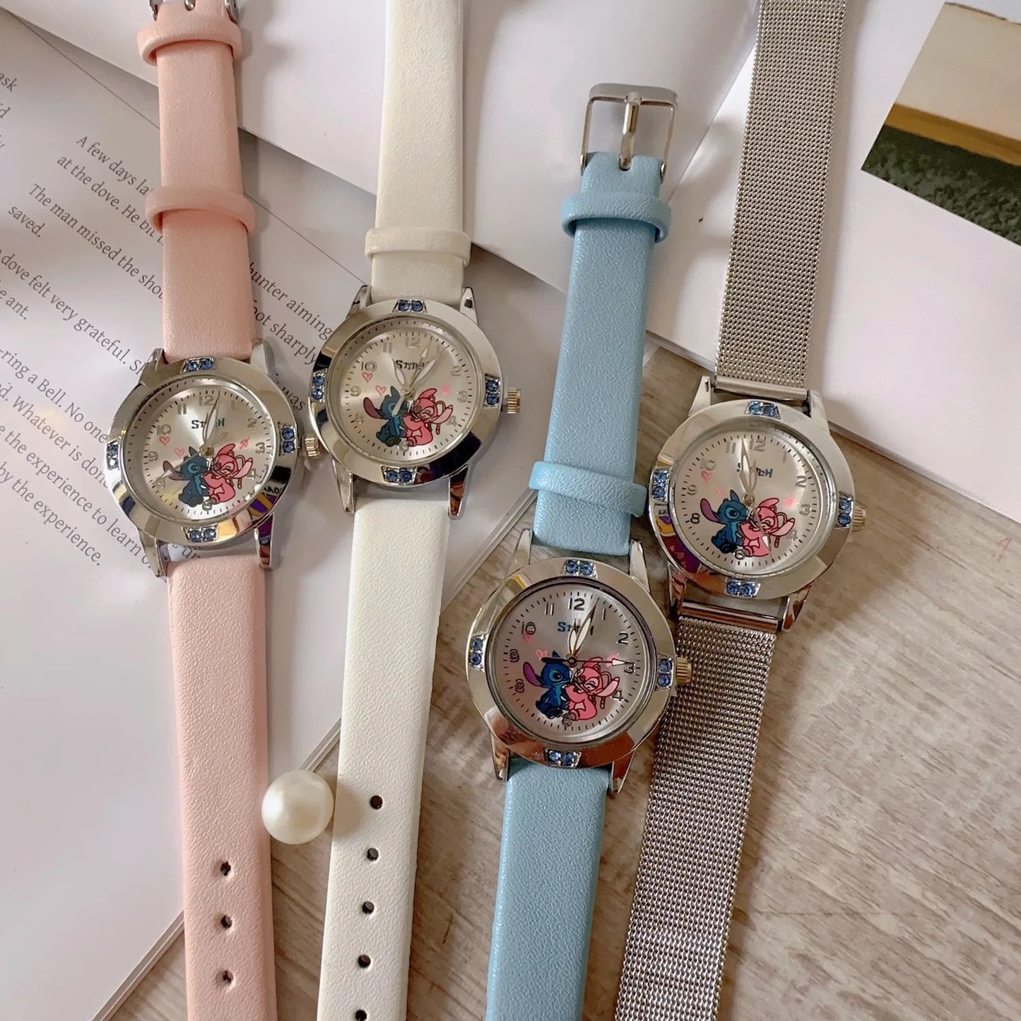 Disney Stitch Girl's Watches Diamond Quartz Watch Wristwatches