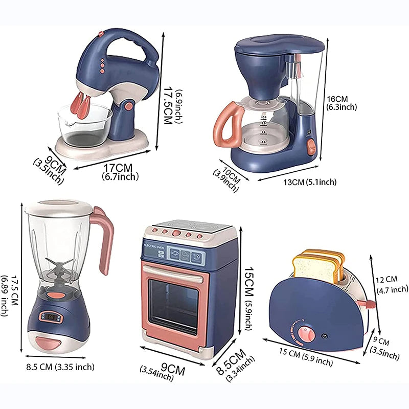 Mini Household Appliances Kitchen Toys, Pretend Play Set with Coffee Maker Blender Mixer and Toaster for Kids Boys Girls Gifts - Hiron Store