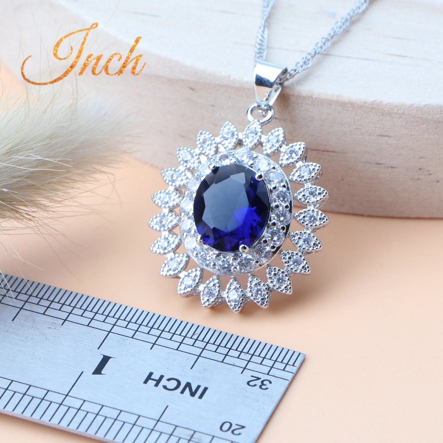 Natural Bridal Jewelry Sets Silver 925 Jewelry Ring Pendant Necklace Earrings Bracelets Wedding Blue Cubic Zircon Set For Women - Hiron Store