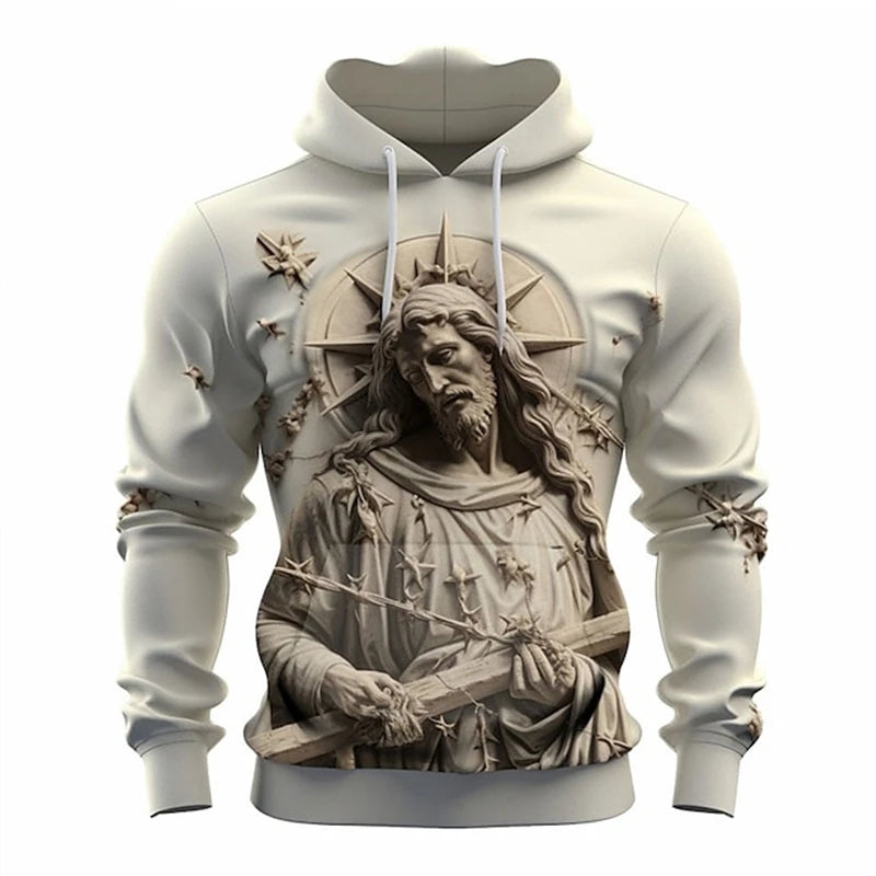 Newest Jesus Cross 3d Print Hooded, Spring Casual Long Sleeve, Oversized Street Clothing, Men Hoodies Sportwear Clothes
