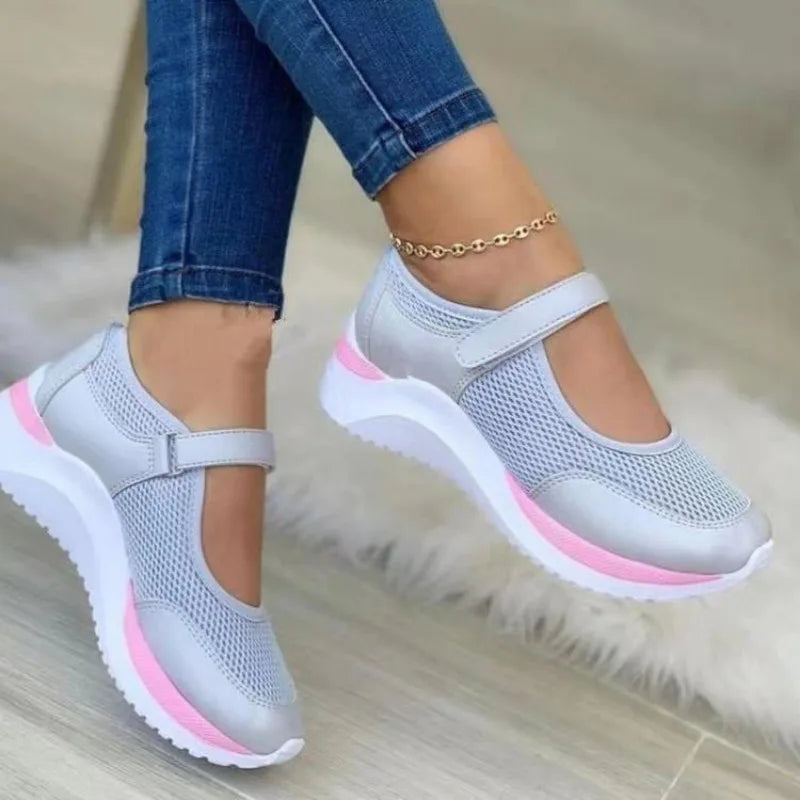 Round Head Knitted Women's Thick Sole Single Shoes Women's Large Size 36-43 Grid Casual Women's Shoes Sneakers Women - Hiron Store