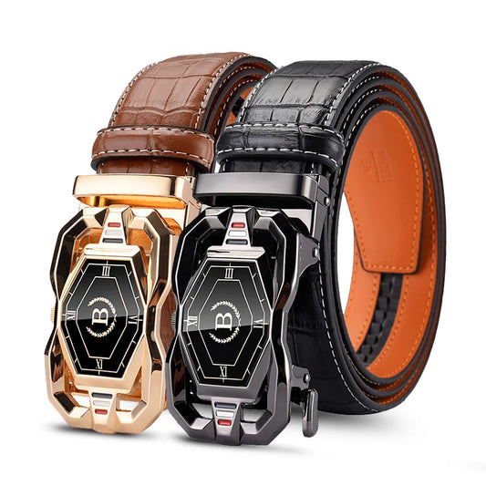 HCDW Designer Belts man Black Brown Automatic genuine leather belt for men Work Luxury Brand fashion Golf Trouser Belt male Gift - Hiron Store