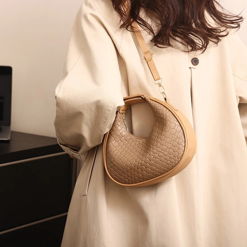 PU Leather Shoulder Bag Fashion Solid Color Lattice Crossbody Small Bag