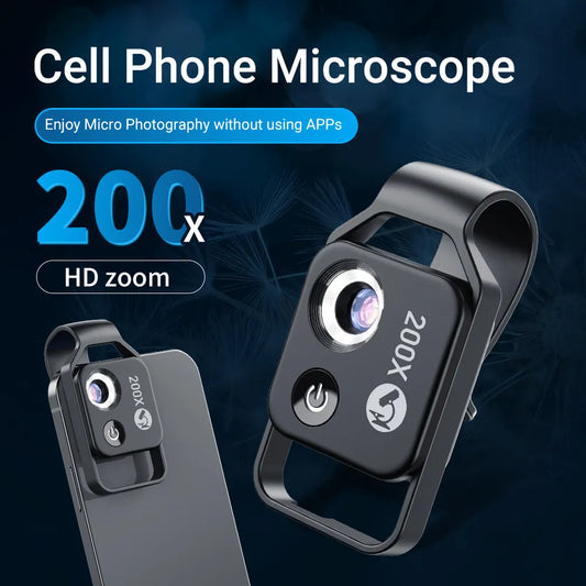 Digital 200X Microscope Lens with CPL Mobile LED Guide Light Lamp Micro Pocket SuperMacro Lens for iPhone Samsung phones - Hiron Store