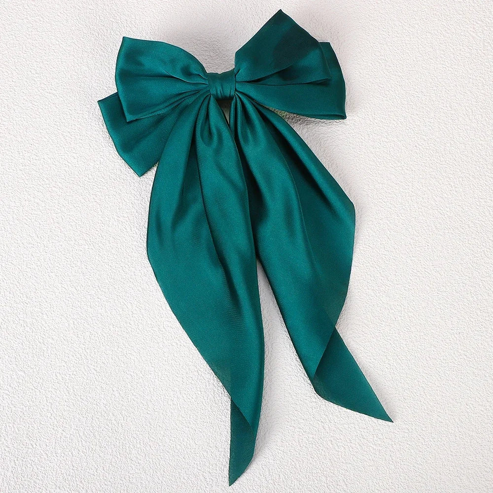 Girls Long Big Bow Float Satin Clips Elegant Back Head Hairclip Trendy Hair Accessories gifts