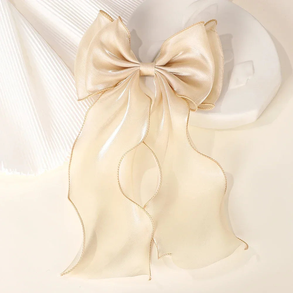 Girls Long Big Bow Float Satin Clips Elegant Back Head Hairclip Trendy Hair Accessories gifts