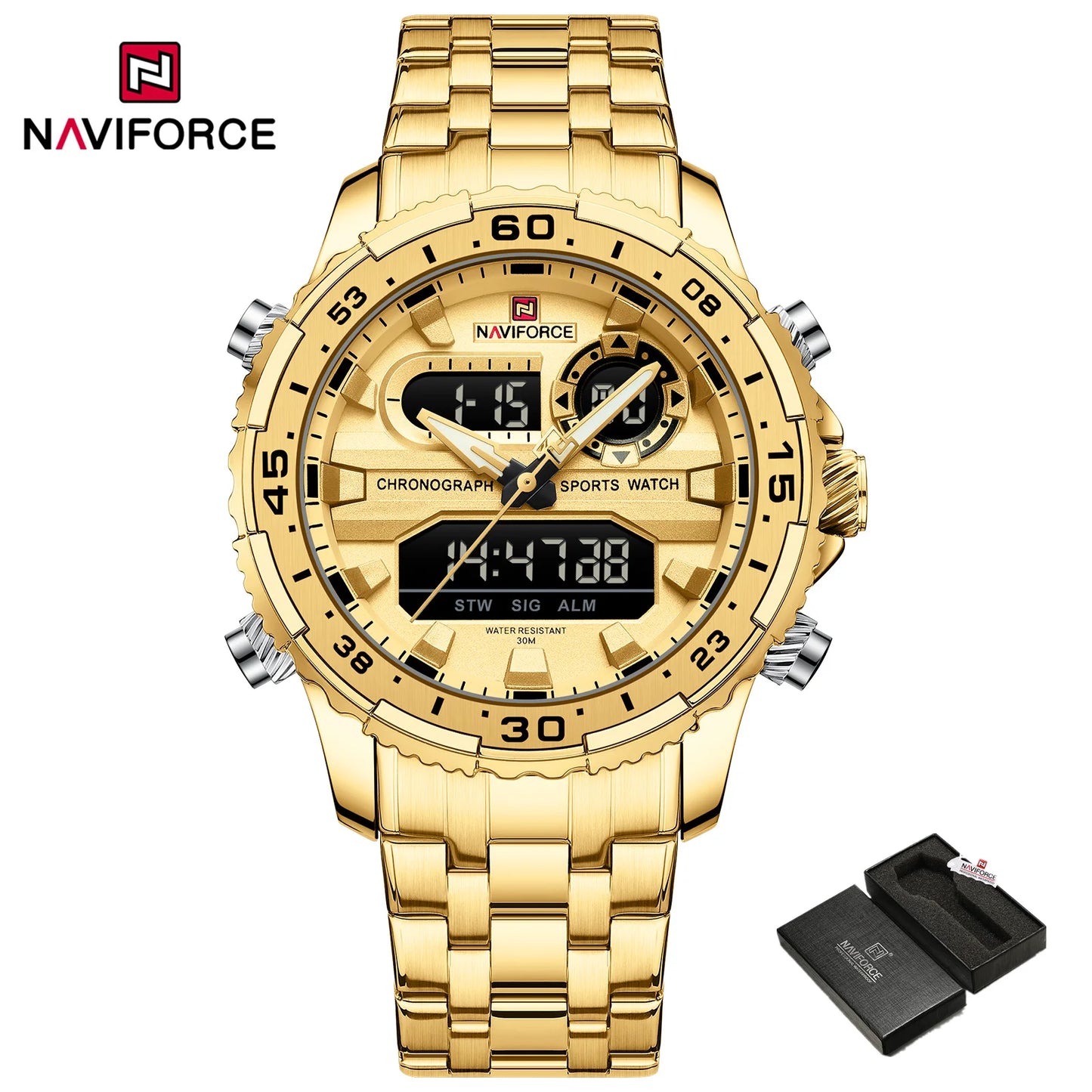 NAVIFORCE Brand Black Gold Men Watch Luxury Quartz Wrist Watches Sport Waterproof  Stainless Steel