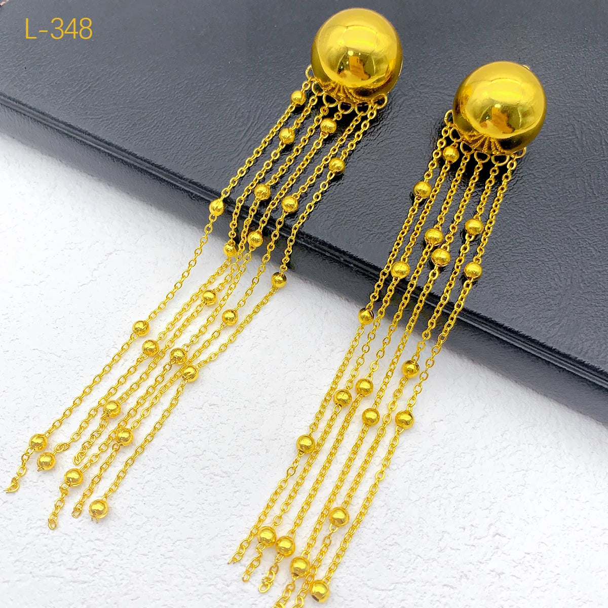 African 24k Gold Color Tassel Long Necklace Set For Women