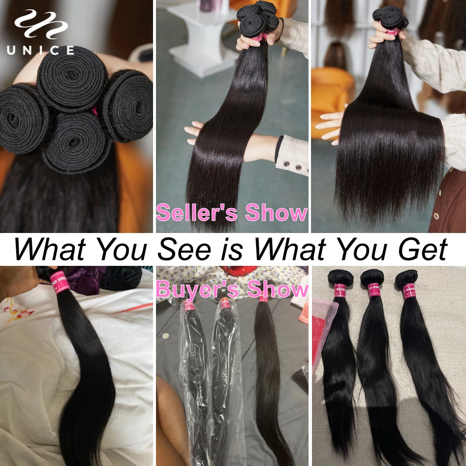 UNICE HAIR 30 Inch Brazilian Bone Straight Hair Bundles 100% Human Hair Weave Straight Virgin Hair 1/3/4 Bundles
