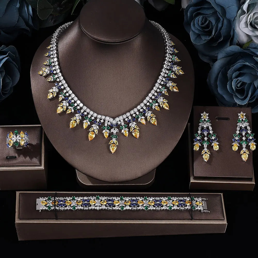 4-piece Wedding Crystal Bridal Wedding Set Women's Rhinestone Bridal Necklace Jewelry Set - Hiron Store