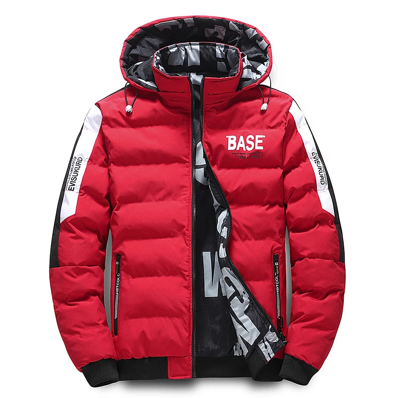 Streetwear Parkas  Jacket, Double-Sided Wear Men's Puffer Jacket, Outdoor Winter Thickened Down Coat, Letter Print Casual Parka Coats