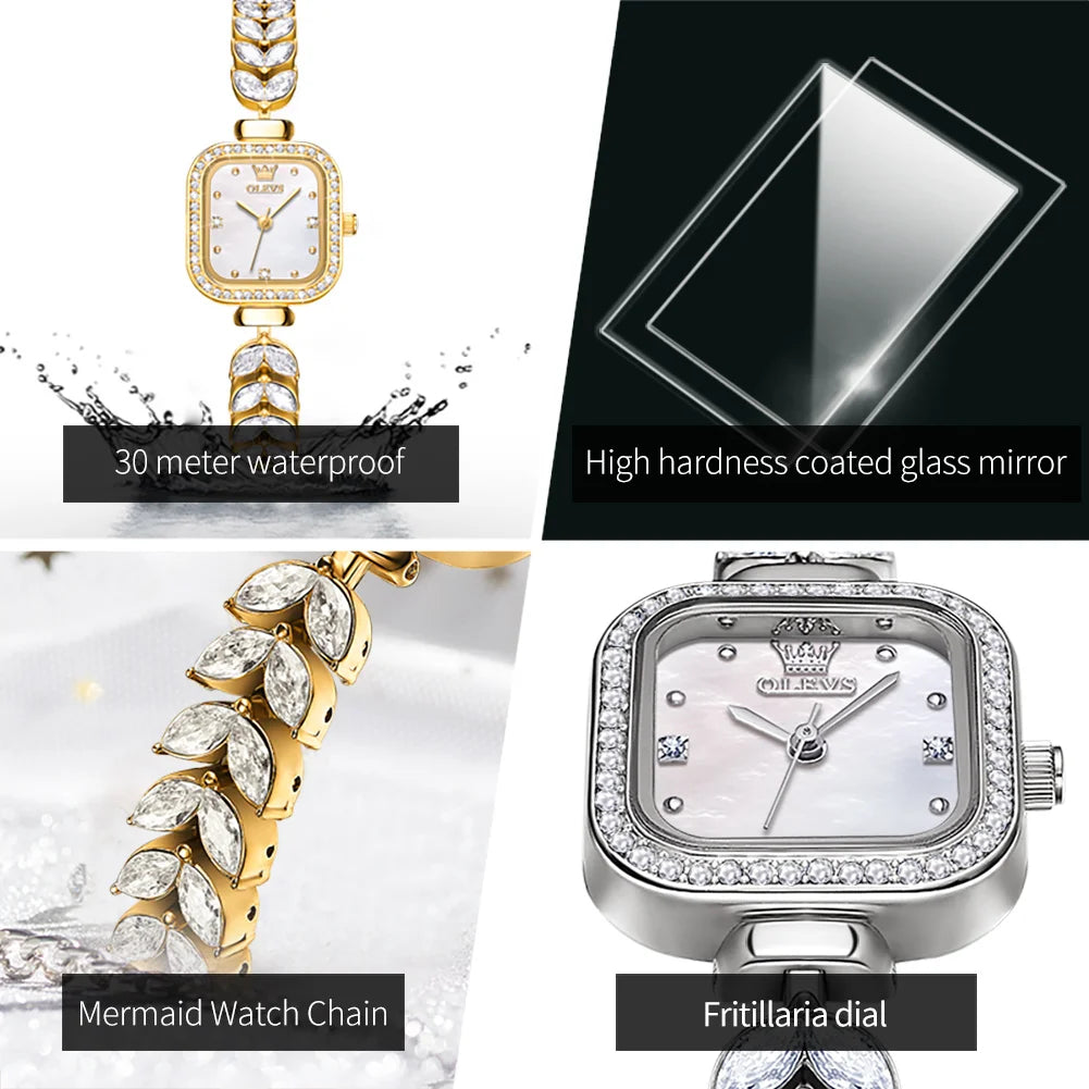 Square Dial Quartz Watch For Women Luxury Ladies Wristwatch Stainless Steel Waterproof