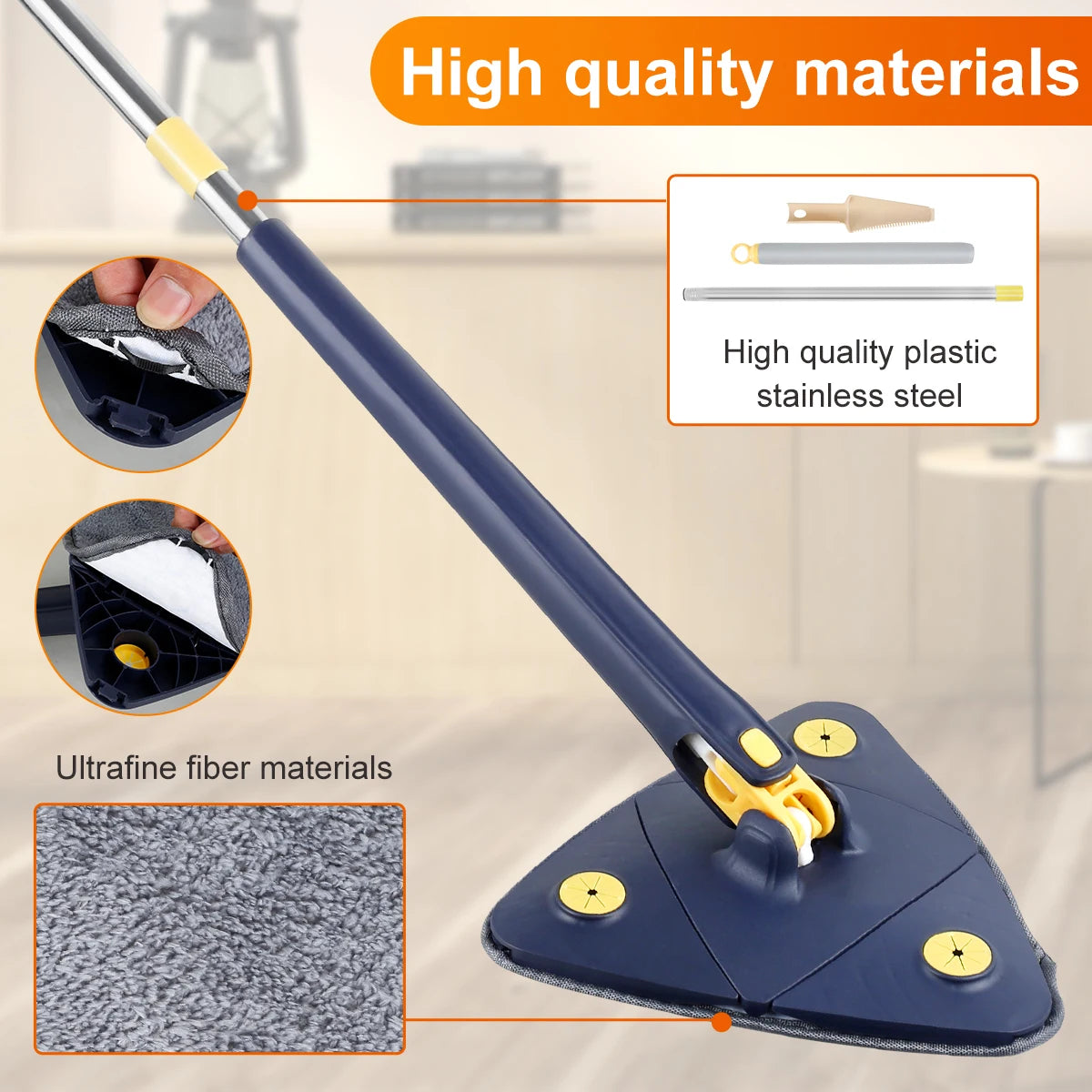 Telescopic Triangle Mop 360° Rotatable Self-wringing Triangle Extended Adjustable Mop Floor Squeeze Free Hand Washing Lazy Tool