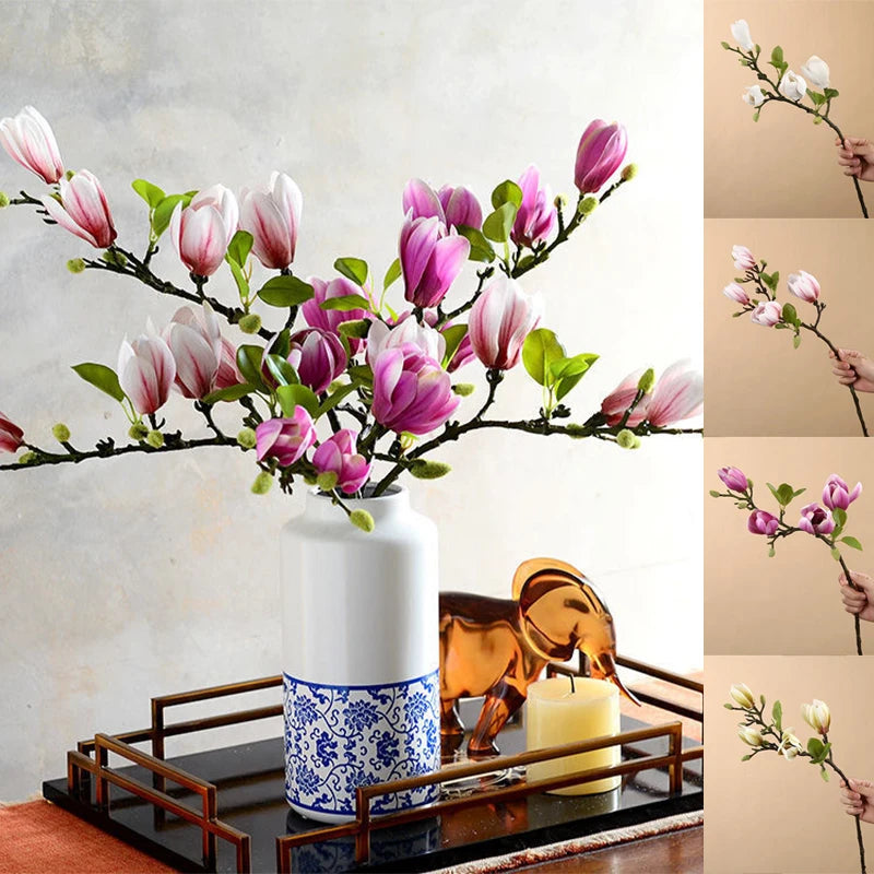 Artificial Flowers Simulation Magnolia Branch For Home Living Room Decoration Silk Flower Bouquet Table Wedding Party Decor - Hiron Store