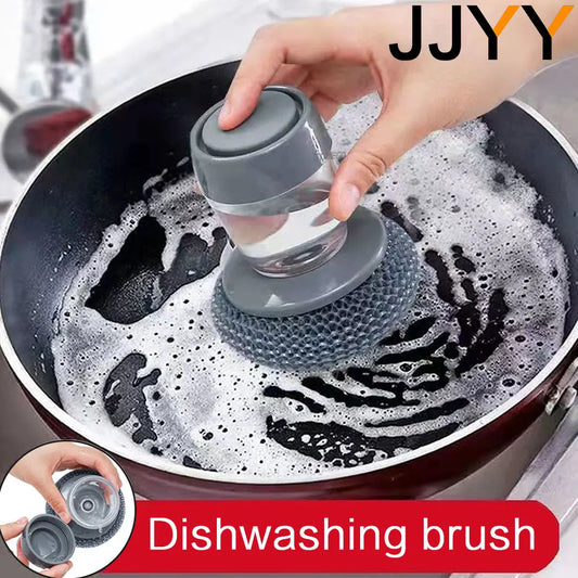 JJYY Kitchen Soap Dispensing Palm Brush Washing Liquid Dish Brush Soap Pot Utensils with Dispenser Cleaning - Hiron Store