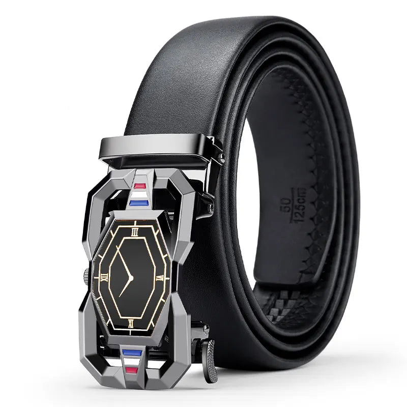 High Quality Genuine Leather Belt, For Men's Luxury Automatic Metal Alloy Buckle Men's Waist Belt