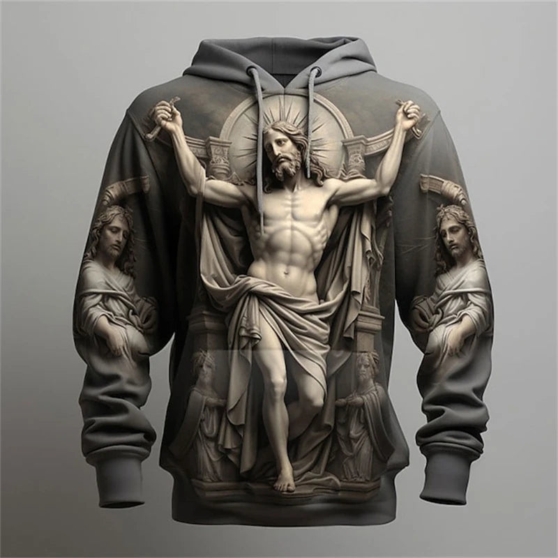 Newest Jesus Cross 3d Print Hooded, Spring Casual Long Sleeve, Oversized Street Clothing, Men Hoodies Sportwear Clothes